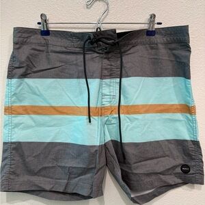 RVCA Men's Swim Shorts - Aqua, Gray, and Tan